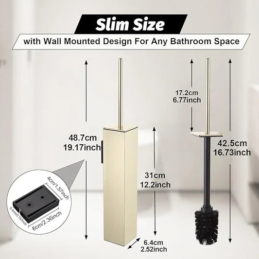 BGL Toilet Brush and Holder Set Brushed Gold Wall Mounted for Bathroom Square Design - ModernBath