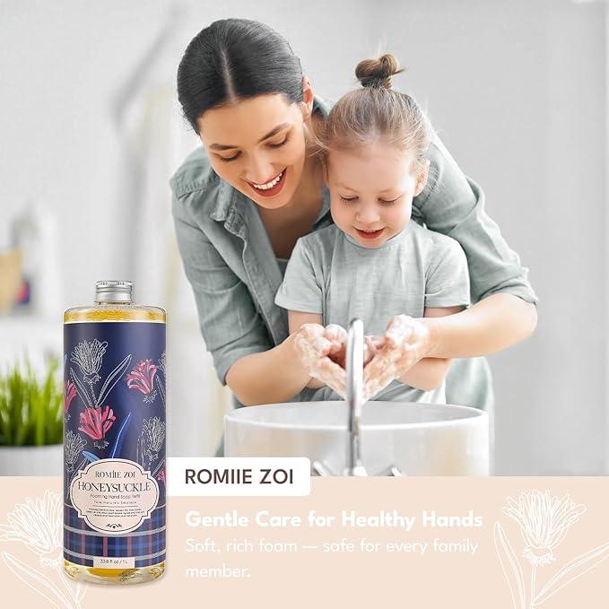 ROMIIE ZOI Foaming Hand Soap Refill Gift Set – Honeysuckle Scent – 3 Pack (1000ML Each) with Dispenser, Gentle & Moisturizing Plant-Based Formula – Bulk Refill Bottles for Bathroom & Kitchen Use - ModernBath