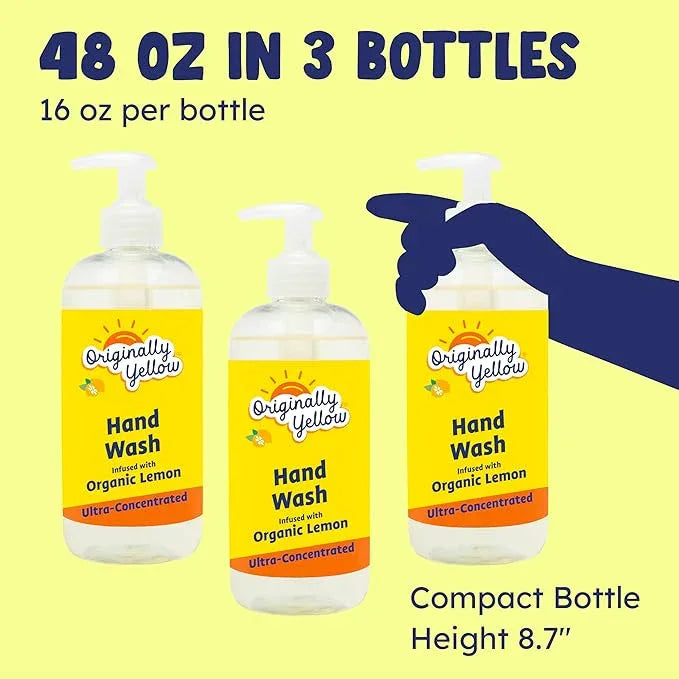 Originally Yellow Plant-Based Hand Soap All Natural Infused with Organic Lemon | Gentle Natural Hand Soap | Pet & Baby-Safe Soap, 16 Fl Oz (3-Pack) - ModernBath