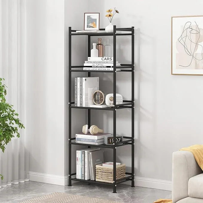5 Tier Bathroom Storage Open Shelf Unit, Free-Standing Metal Corner Rack Shelving for Kitchen, Living Room, Hallway (Black, Wider 5 Tier) - ModernBath