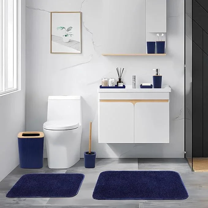 XLHOMO Bathroom Accessory Set–Bathroom Sets with Shower Curtain and Rugs, No Slip Bathroom Rugs Super Absorbent, Blue Ombre Water-Proof Shower Curtain with Hooks, Blue Bathroom Sets Complete for Home - ModernBath