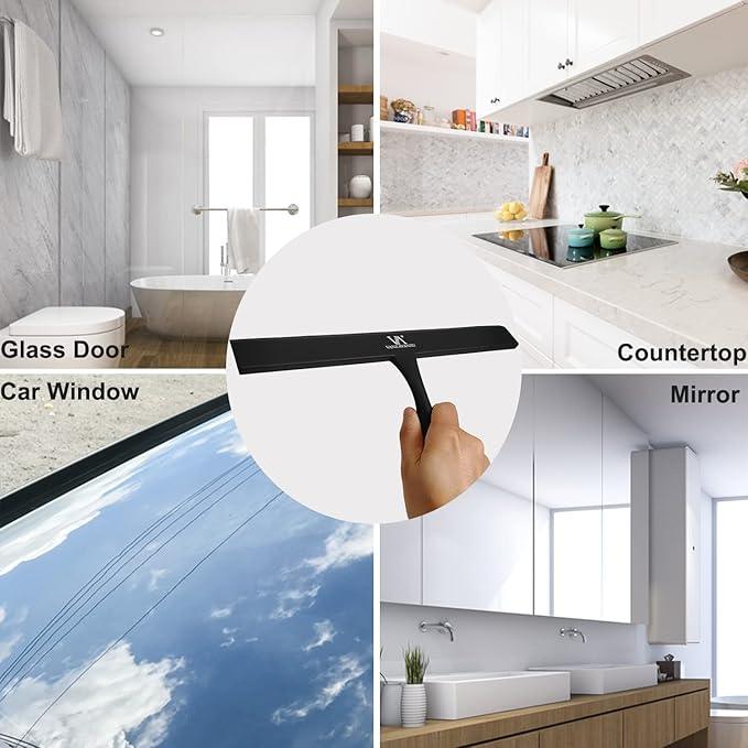 Shower Squeegee for Glass Doors, 11-Inch Silicone Squeegee with Non-Slip Handle and Adhesive Hook for Bathroom, Mirror, Tile, Car Window (Black) - ModernBath