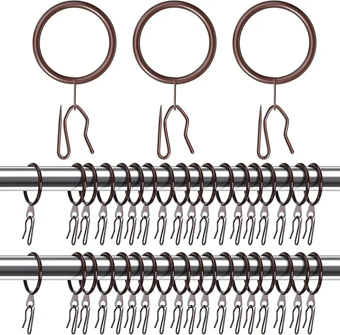 Qunclay 100 Set 1.65 Inch Metal Curtain Rings with Eyelets Curtain Hooks for Drapes and Metal Drapery Pin Drapery Hooks for Window Door Shower Bathroom Rings (Brown) - ModernBath