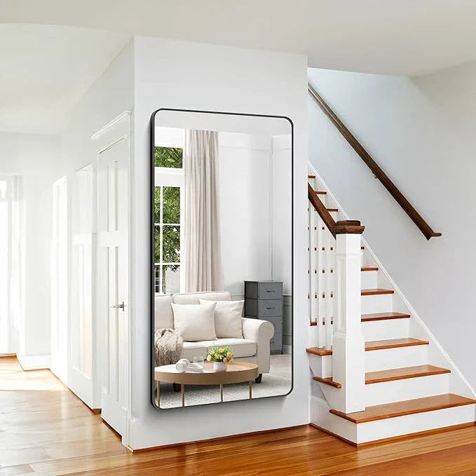 CIVENO Large Bathroom Mirror 72x36 inch, Black Rectangle Mirrors with Metal Frame, Rounded Corner Rectangular Mirror for Bathroom, Oversized Wall Mounted Mirror for Over Sinks Living Room Bedroom - ModernBath