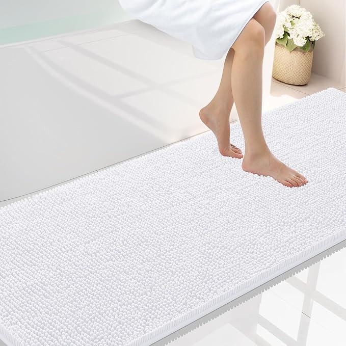 Smiry Luxury Chenille Bathroom Rugs 70x24, Extra Soft and Absorbent Shaggy Bath Mat, Machine Washable, Non-Slip Plush Carpet Runner for Tub, Shower, and Floor, Home Decor Accessories, White - ModernBath