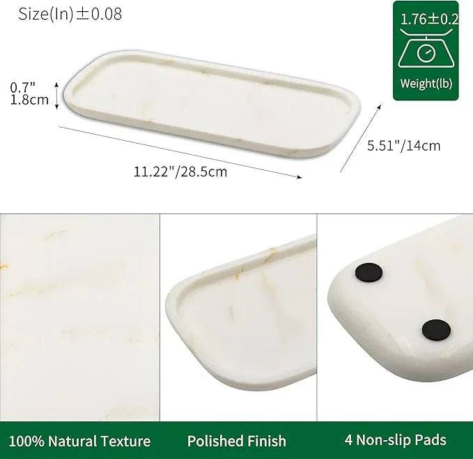 MarmorReal Natural Marble Bathroom Tray for Perfume, Candles, Jewelry Stone Vanity, Bathroom & Kitchen Counter Organizer and Home Decor (Calacatta Gold‌ Marble(11.41 * 5.51 * 0.7)) - ModernBath