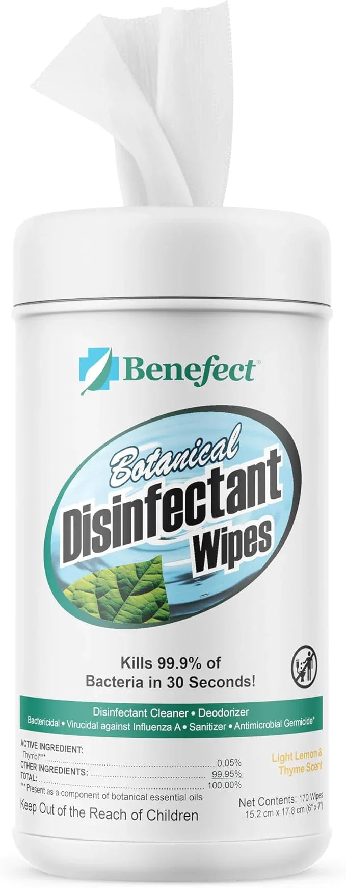 Benefect Botanical Disinfecting Wipes - (170 Wipe Count) Natural, No Residue - Antibacterial Disinfectant, Multi-Surface Cleaning and Sanitizing Wipes - ModernBath
