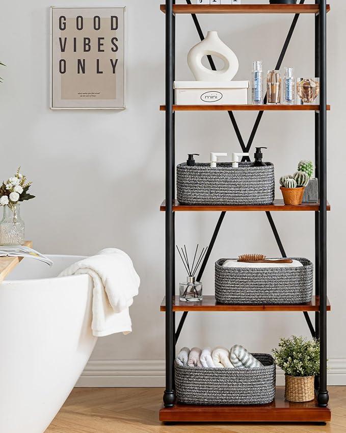 Small Woven Basket, 13.5 x 9.5 x 5 Inches, Storage Basket for Organizing, Cute Small Rope Shelf Closet Cube Storage Bins Baskets for Shelves, Dog Toy Gift Baskets Empty, 3 Pack Mixed Black - ModernBath