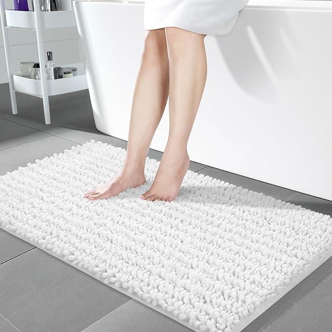 Yimobra Bathroom Runner Rug 55x24 Inch - Extra Long Non Slip Chenille Bath Mat, Soft & Absorbent, Machine Washable Shaggy Hallway Carpet for Vanity Tub Shower, White Home Decor Accessories - ModernBath