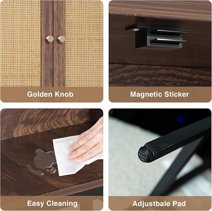 Rattan Toilet Storage Cabinet, Over The Rack Wood Cabinet with Metal Stand, Bathroom Organizer with Adjustable Shelf, Space Saving Cupboard for Small Bathrooms, Washer Shelf, Dark Brown - ModernBath