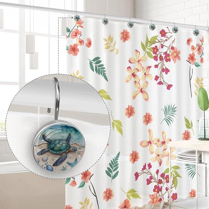 Beach Sea Turtle Shower Curtain Hooks Rings, Stainless Steel Rust Proof Shower Curtain Hooks, Decorative Shower Hooks for Bathroom Shower Rods Curtains, Set of 12 - ModernBath