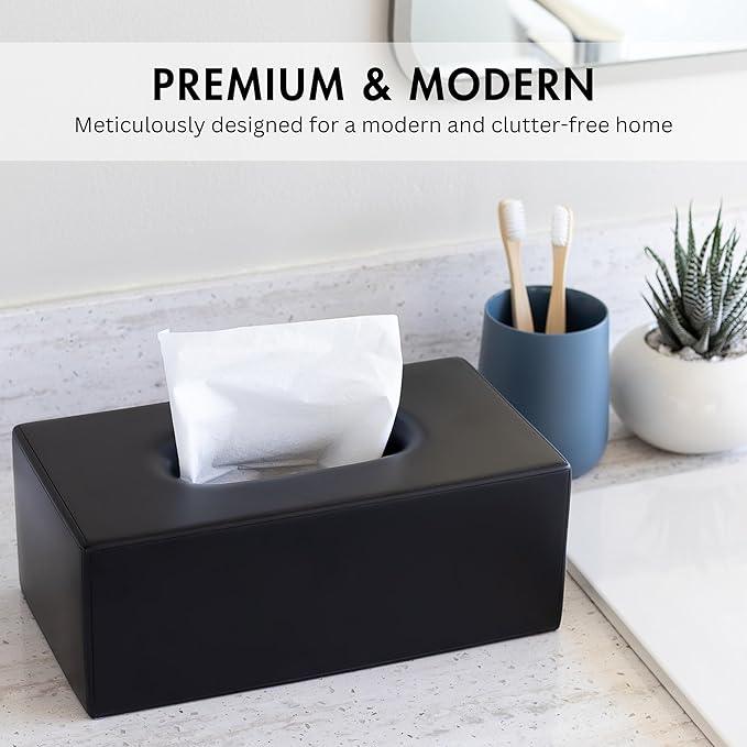 Yew Design Matte Black Tissue Box Cover Rectangular, Facial Tissue Dispenser for Bathroom, Kitchen, Bedroom, Office, Hotel, Restaurant, Countertop, Nightstand, Car, and Desk - ModernBath