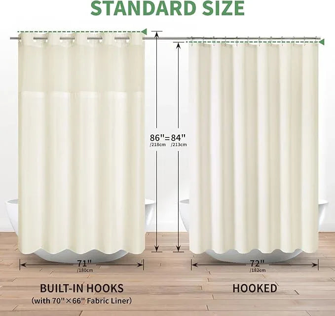 eachope Extra Long No Hook Shower Curtain with Snap-in Fabric Liner Set,Cream Waffle Weave Shower Curtains for Bathroom,Hotel Luxury Decor Bathroom Curtain Set,Waterproof & Washable,71Wx86H - ModernBath