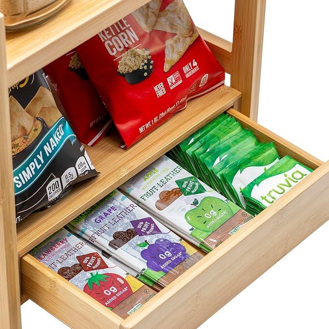Sorbus Bamboo Bathroom Counter Organizer – 2-Tier Shelf with Hidden Drawer for Vanity, Matcha Station, Bathroom Sink Organizer Countertop, Kitchen & Office Storage (13″ L x 6.5″ W x 12.6″ H) - ModernBath