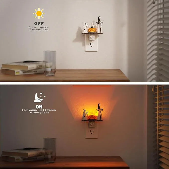 Halloween Night Light, Amber Night Lights Plug into Wall,Cute & Funny Flaming Jumping Night Light,Ghost & Pumpkin Plug in Nightlight with 360° Rotatable for Kids Halloween Party Decor,1 Pack - ModernBath