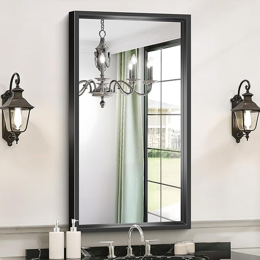 CIVENO Bathroom Mirrors for Over Sink, 36 x 20 Inch Brushed Black Rectangle Mirror, 0.6" Thickened Deep Frame Wall Mirror, Shatterproof Tempered Glass, Antirust, Horizontally or Vertically