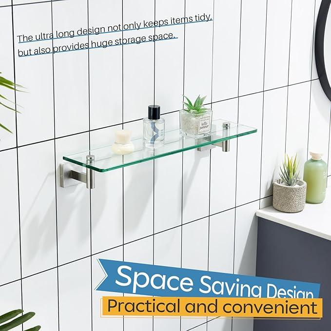 KOKOSIRI Floating Shelf Bathroom Wall Mount Shelves 20-Inch for Bedroom, Living Room, Kitchen, Storage Hanging Rack Brushed Stainless Steel B1105BR-L20 - ModernBath