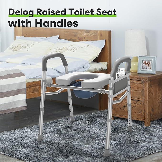 Delog Raised Toilet Seat with Handles, Heavy Duty 400lb Medical Safety Frame, Bathroom Assist Toilet Seat Raiser for Seniors - ModernBath