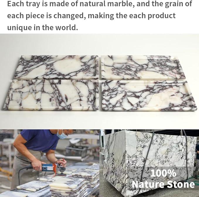 Natural Marble Tray, Coffee Table, Food, Fruit, Paper Cup, Cake Display, Coffee bar, Family Gatherings, Seasonal Holiday Decoration Tray(Viola-rectangle-11 x5 x0.7) - ModernBath