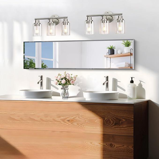 KOCUUY Frameless Full Length Mirror, 48" x 12" Beveled Bathroom Vanity Mirror, Large Rectangle Wall Mirror with Beveled Edge, Tempered Glass, Horizontal/Vertical - ModernBath