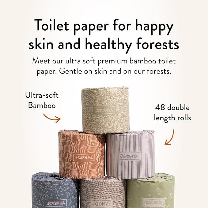 Joonya Bamboo Toilet Paper | 48 Double Length Rolls (370 Sheets) | Pillowy Soft, Ultra Strong | 100% FSC Certified Bamboo - ModernBath