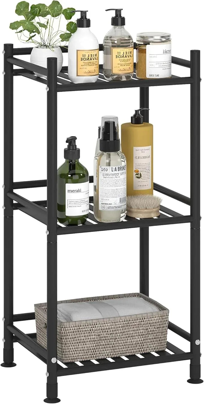 3 Tier Bathroom Storage Open Shelf Unit, Free-Standing Metal Corner Rack Shelving for Kitchen, Living Room, Hallway (Matte Black, 3 Tier) - ModernBath