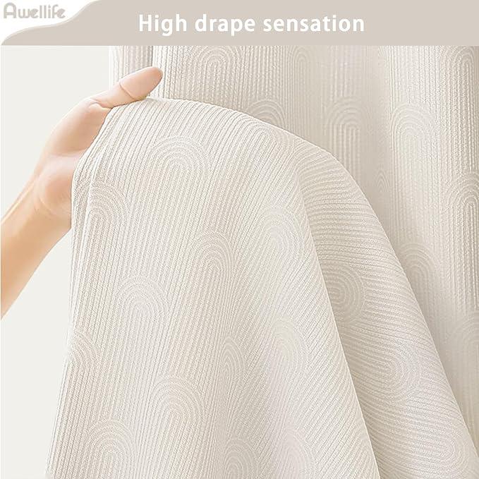 NDDYCU Ivory Cream Shower Curtain Boho Cotton Texture Mid Century Minimalist Arch Shower Curtain for Bathroom, 72" W X 78" L - ModernBath