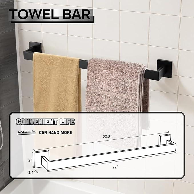 10-Piece Matte Black Bathroom Hardware Accessories Set Including 23.6 Inch Bath Towel Bar, Towel Rings, Bath Toilet Paper Holders, Robe Towel Hooks Set for Bathroom Stainless Steel Wall Mounted - ModernBath