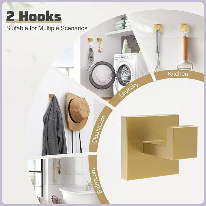 TNOMS 5-Piece Towel Bar Set Brushed Gold Bathroom Hardware Accessories Set Includes Upgraded Double Base Toilet Paper Holder,Modern Square Towel Holder Set Stainless Steel Wall Mount 23.6 Inch - ModernBath
