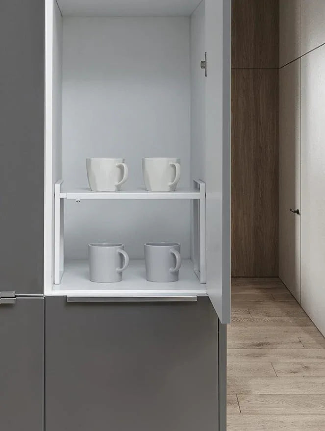 Nxconsu Expandable Cabinet Shelf Organizer Riser for Kitchen Pantry Cupboard Under Sink Countertop Home Storage Organization Rack Space Saver Freestanding Heavy Duty Nonslip Stackable White Large - ModernBath
