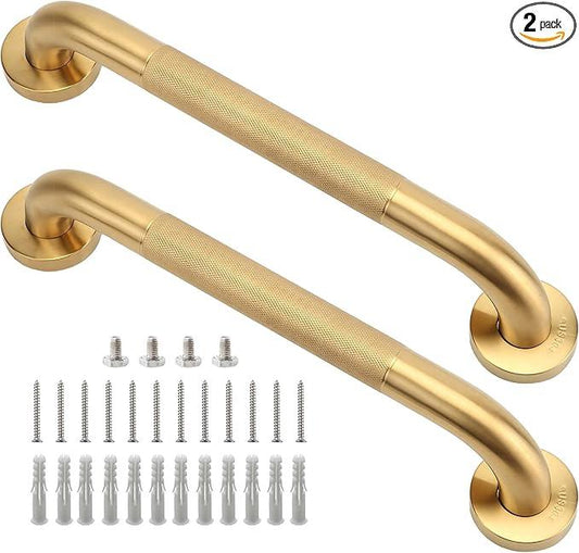Rackickyer Shower Grab Bar, 2 Pack 16 Inch Gold Bathroom Grab Bar, 1.25" Diameter 304 Stainless Steel Anti-Slip Grab Bars for Bathtubs and Showers, Handicap Shower Grab Bar for Seniors Elderly - ModernBath