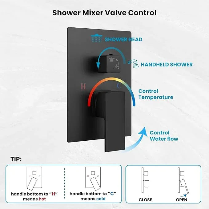 gotonovo Rainfall Bathroom Shower System Rain Shower Head and Handle Set Wall Mounted Shower Complete Combo Solid Brass Pressure Balancing Shower Mixer Valve 10 Inch Matte Black - ModernBath