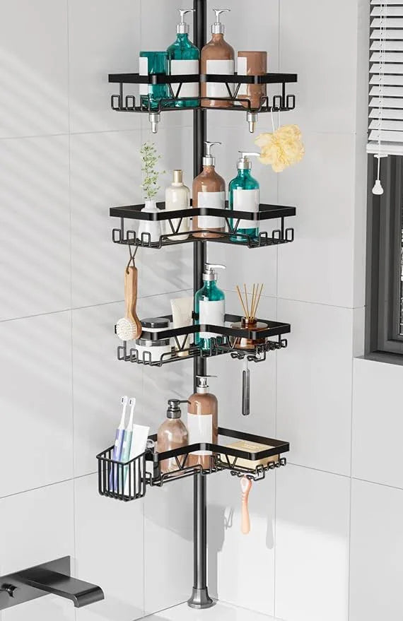 KEGII Shower Caddy Corner Tension Pole with Toothbrush Holder - Adjustable Corner Shower Organizer with Tooth Brush Holder, No Drilling Rustproof Bathroom Shelf Storage Rack, Fits 25-114.2 Inch - ModernBath
