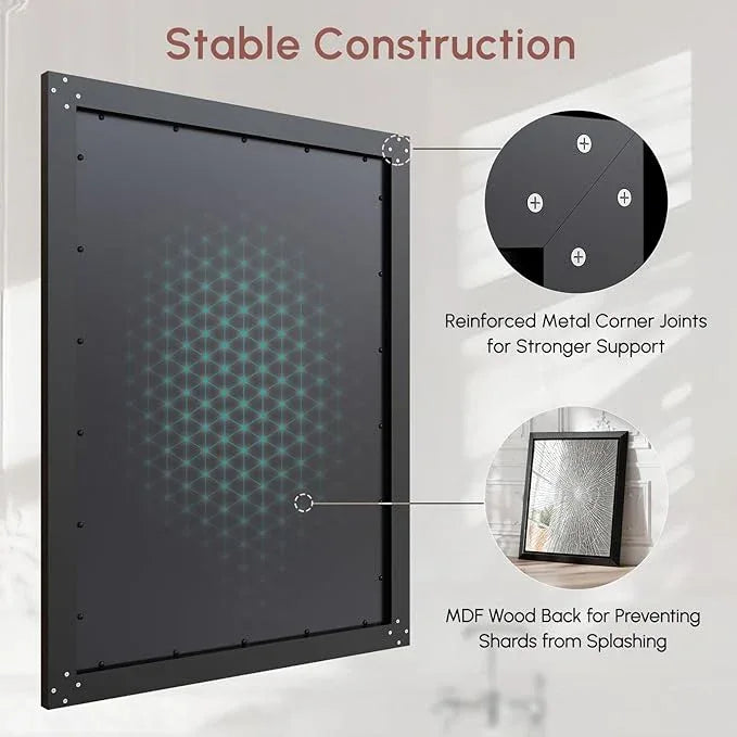 USHOWER Rectangular Bathroom Mirror, 30x40 Inch Wall Mirror, Mirrors for Bathroom Sink, Beveled Aluminum Frame, Anti-Rust, Big Brushed Black Vanity Mirror for Restroom, Mirror Wall - ModernBath