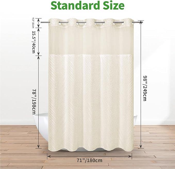 eachope no Hook Shower Curtain and Liner Set，Boho Style with See Through Top Window, Cream Fabric Tufted Striped Textured Outer Curtain & Waterproof Inner Liner, Beige/Cream, 71Wx98H - ModernBath