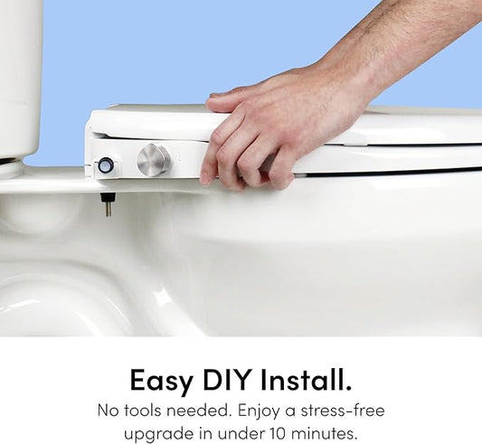 TUSHY Wave Non-Electric Bidet Toilet Seat | Sleek Elongated Design, Quick-Release for Easy Cleaning | DuoFlow Front & Rear Wash, Soft-Close Lid, Comfy Seat, 10-Min DIY Install, Platinum Knob