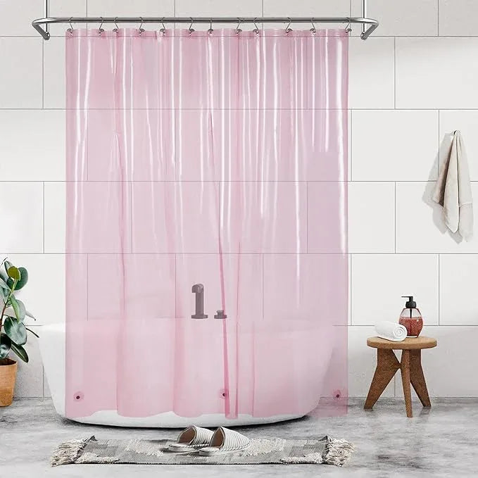 Barossa Design Shower Curtain Liner - Premium Clear Pink PEVA Shower Liner with 3 Magnets and Metal Grommets, Waterproof Lightweight Plastic Standard Size Bathroom Curtains - Translucent Pink - ModernBath