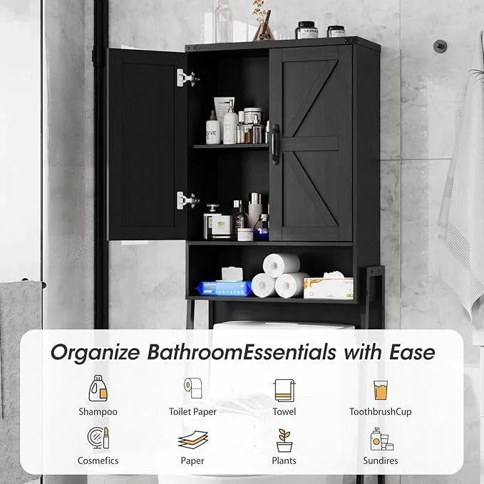 Over The Toilet Storage Cabinet with 2-Door Design Bathroom Organizers and Storage with Anti-Tip Device Over Toilet Organizer with Shelves for Bathroom,Restroom,Laundry Black - ModernBath