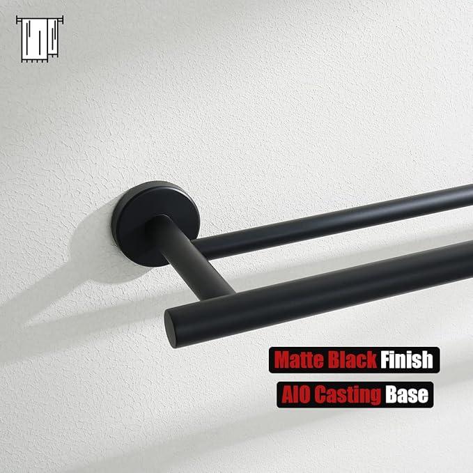 JQK Double Towel Bar 27 Inch, Matte Black Useable Length 24 Inch 304 Stainless Steel Thicken 0.8mm Bath Towel Rack for Bathroom, Towel Holder Wall Mount 2 Pack, TB100L24-PB-P2 - ModernBath