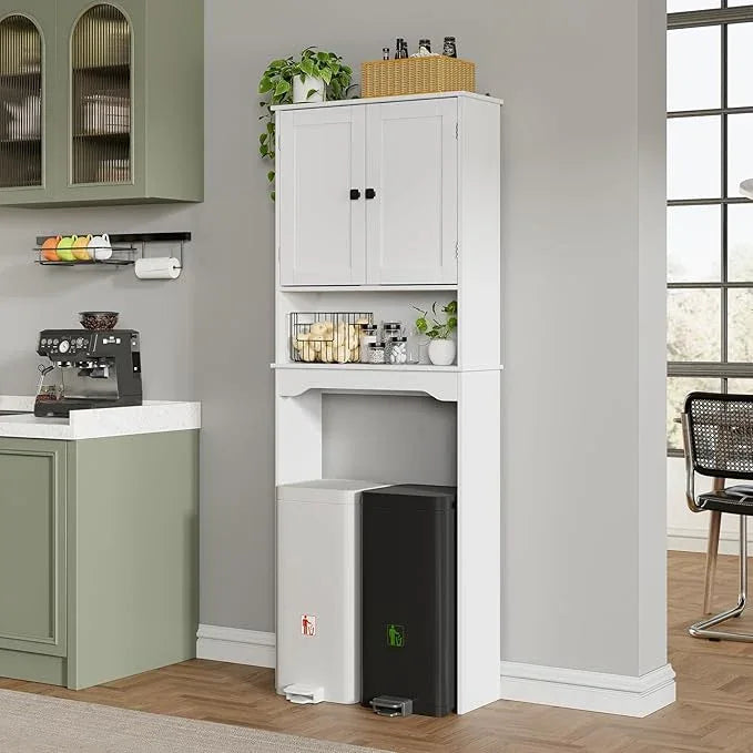 RRX Over The Toilet Storage Cabinet,Bathroom Above Toilet Cabinets Organizer, 24.8" L x 9.1 "W x 65.7 "H Free Standing Toilet Rack with Adjustable Shelf and Open Storage,Double Doors(Pure White) - ModernBath