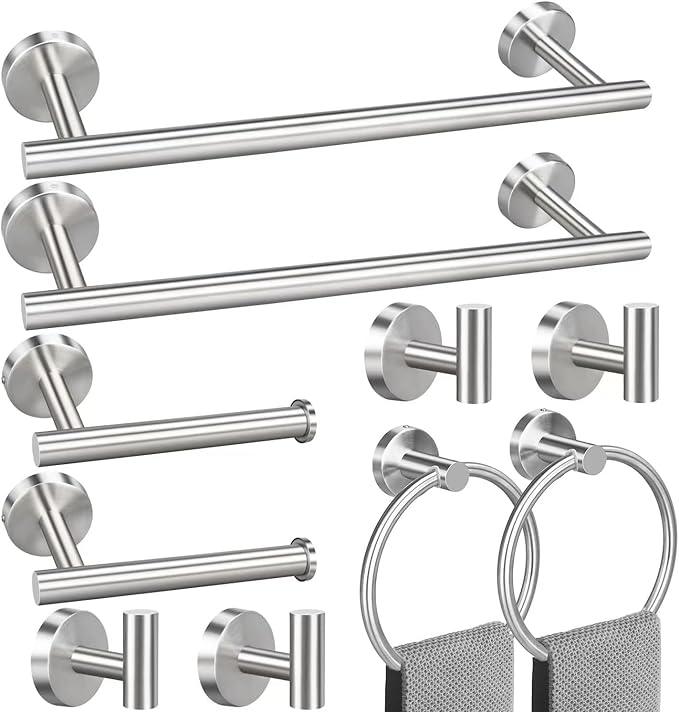 23.6inch 10 Sets Bathroom Towel Rack Set Brushed Nickel, Includes 2PCS 23.6Inch Towel Bar, 2PCS Towel Ring, 2PCS Toilet Holder and 4PCS Towel Hooks-Brushed Nickel - ModernBath