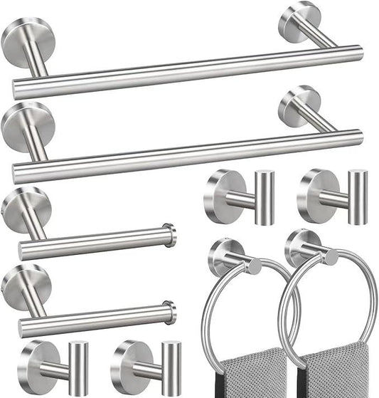 23.6inch 10 Sets Bathroom Towel Rack Set Brushed Nickel, Includes 2PCS 23.6Inch Towel Bar, 2PCS Towel Ring, 2PCS Toilet Holder and 4PCS Towel Hooks-Brushed Nickel - ModernBath