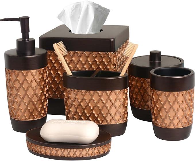Decozen Bathroom Accessories Set 6Pcs – Soap Dispenser, Toothbrush Holder, Tumbler, Soap Dish & Cotton Swab Jar – Modern Bathroom Decor, Bath Set for Christmas Decor, Wally - ModernBath