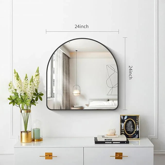 FORBATH Arched Bathroom Mirror 24x24 Inch, Black Bathroom Mirror Wall Mounted Modern Aluminum Alloy Frame Arch Mirror for Bedroom Living Room Entryway, Hanging or Leaning Against Wall - ModernBath
