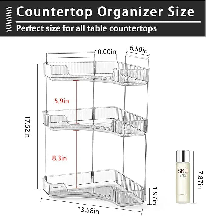 shuang qing 3-Tier Corner Bathroom Counter Organizer – Classic Storage Shelf for Makeup, Perfume & Toiletries, Space-Saving Countertop Tray Fits Bathroom, Dresser, Kitchen (Slate Gray) - ModernBath