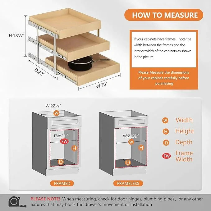 WelFurGeer 3-Tier Pull Out Cabinet Organizer with Soft Close, Heavy-Duty Slide Out Drawers for Cabinets, Pull Out Drawers for Cabinets, Bottom Mount Shelves for Kitchen, Pantry, Bathroom - ModernBath