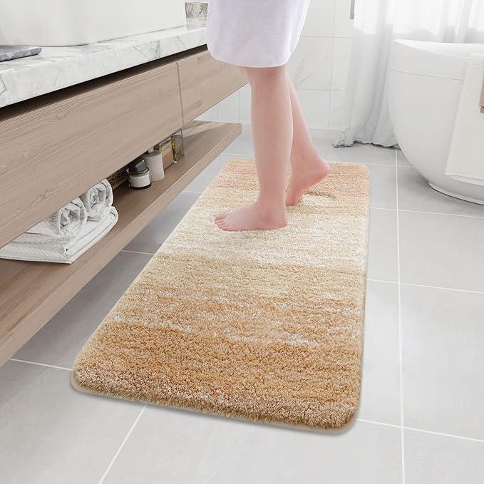 Arotive Microfiber Bathroom Rugs, Shaggy Soft and Absorbent Bath Rug, Non-Slip, Thick Plush Machine Washable Dry Bath Mats for Bathroom, Tub and Shower, 47x17, Beige, Rectangular - ModernBath