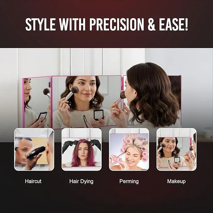 Self-Cut System 3 Way Mirror for Braiding Hair, Styling & Hair Coloring - Tri-Fold Three Way Mirror with Telescoping Hooks - Compact & Travel Size - Over-the-Door Mount for DIY Haircuts, Makeup - Pink - ModernBath