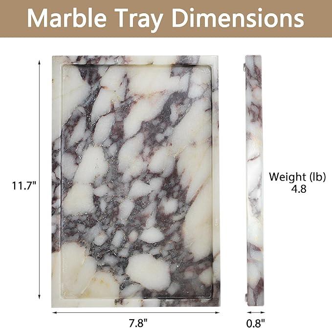 YMXYJM 100% Real Luxury Natural Marble Vanity Tray Genuine Calacatta Viola Marble Stone Storage Trays for Home Decor Bathroom Vanity Dresser Kitchen, Non-Resin/Non-Ceramic, 11.7" x 7.8" - ModernBath