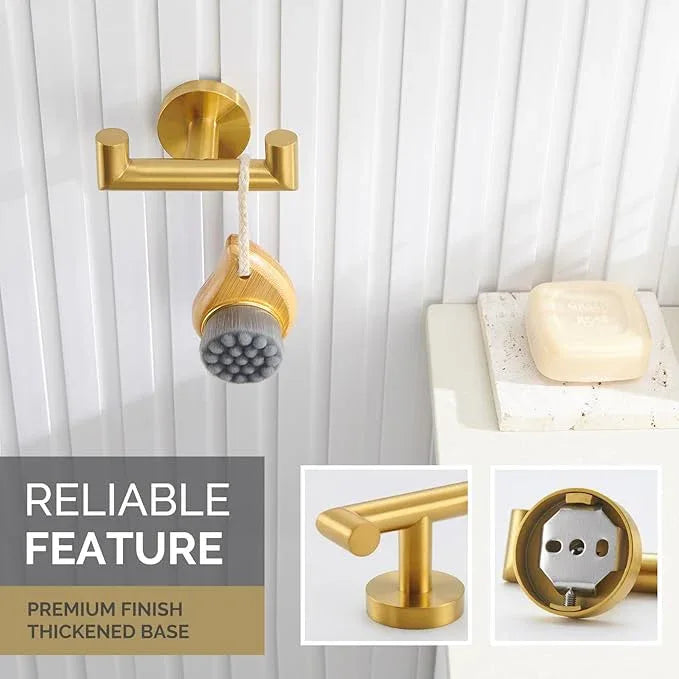 Angle Simple Bathroom Double Hook Brassy Gold, SUS304 Stainless Steel Bath Towel Holder, Double Robe Hanger Wall Mount - ModernBath
